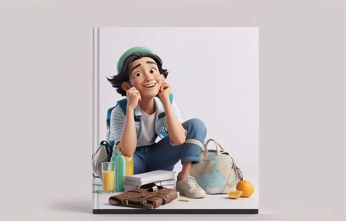 Boy Sitting with Book 3D Design Character Artwork Illustration image